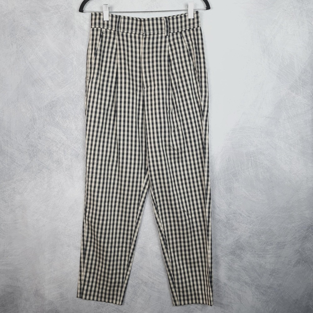 Everlane Pants Womens 2 Black Check Plaid Twill Pleated Ankle Dress Trousers